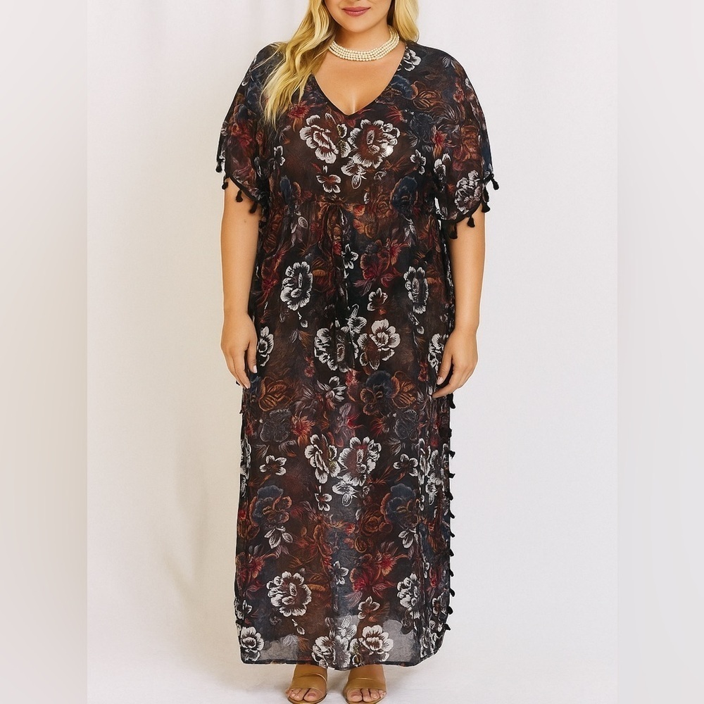 Coastal Blue Black Ruched Sheer Sundress Resort Wear (765)